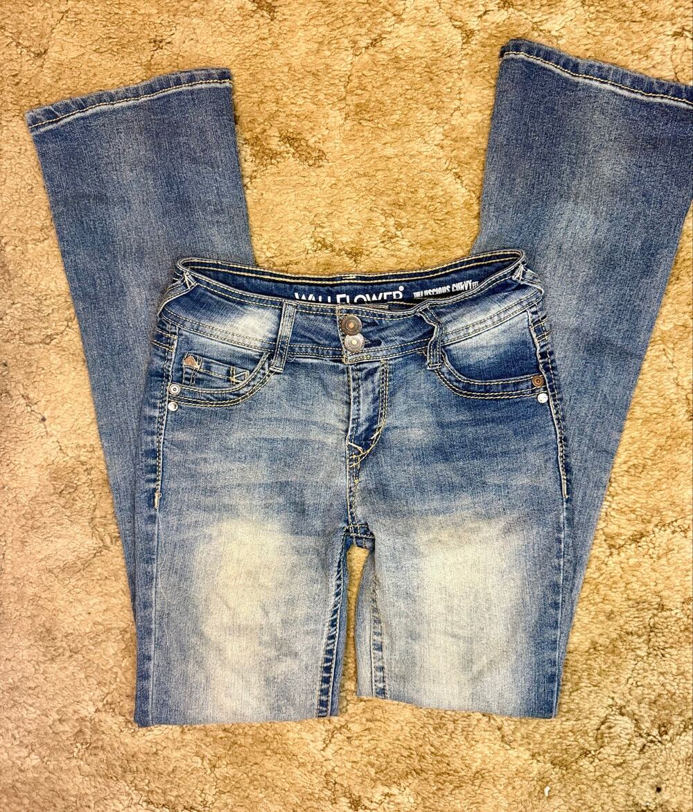 WallFlower Luscious Curvy Jeans Size 1 Y2K Bootcut Embroidered Low Mid Rise